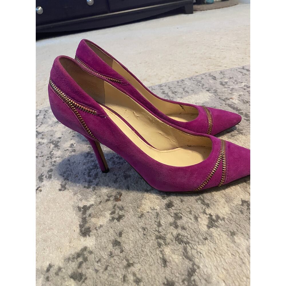 Enzo Angiolini Magenta Suede Pointed Toe Pumps Size 9 | Gold Zipper Detail